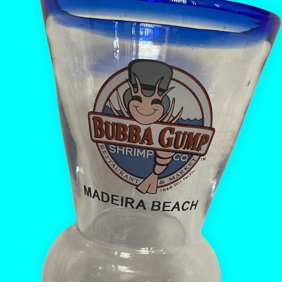 Bubba Gump Shrimp Company Madiera Beach Hurricane Glass Clear/Cobalt Blue - Picture 2 of 7